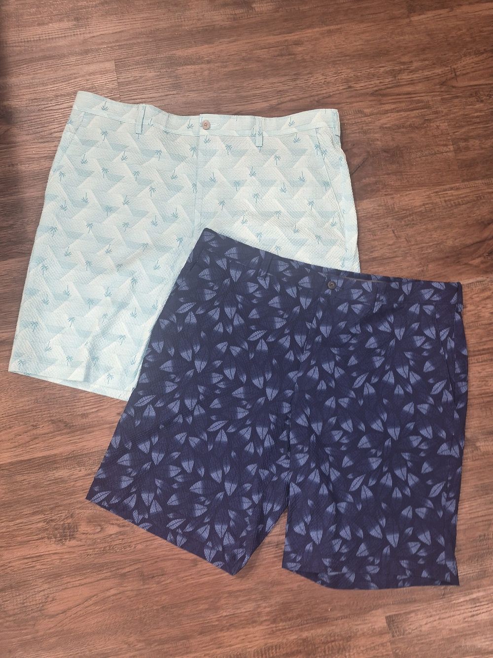 2 Pair PGA Tour Flat Front Mens Golf Shorts Sz 40 Palm Tree/Leaf Print Blue